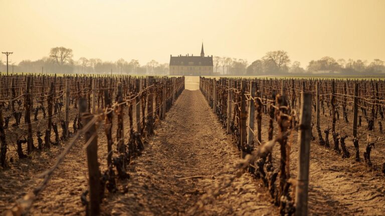 vignoble bordelais avec secheresse (je veux un détail qui permette de distinguer qu'on est en nouvelle aquitaine)
